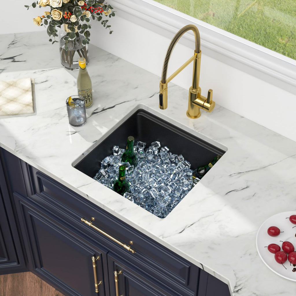 18 x18 Undermount Bar Sink Black Small Granite Composite Quartz Sink