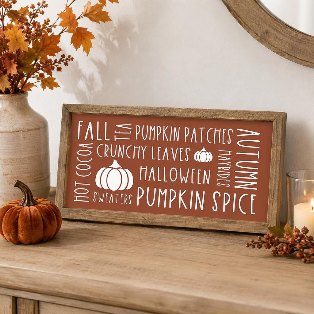 Fall Wall Art Framed, Pumpkins Sign Autumn Home Decor