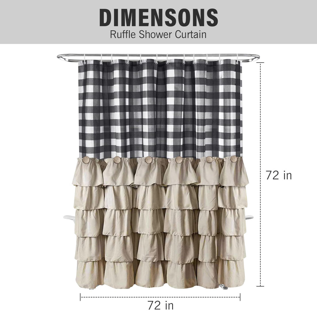 Beige Ruffle Farmhouse Black and White Buffalo Plaid 72 X 72