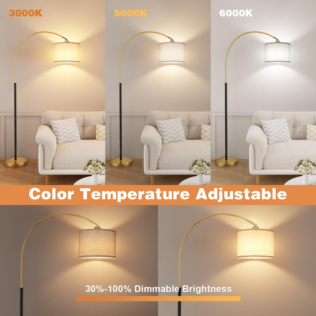 Dimmable Arc Floor Lamp with Remote, Color Temperatures and Brightness Adjustable, Arched Floor Lamp with Rotating