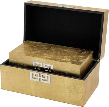 Storage Box Set Decorative Storage Box w/Hinged Lid Classic Design Wood Decor Boxes with Geometric Clasp Storage - Set of 2