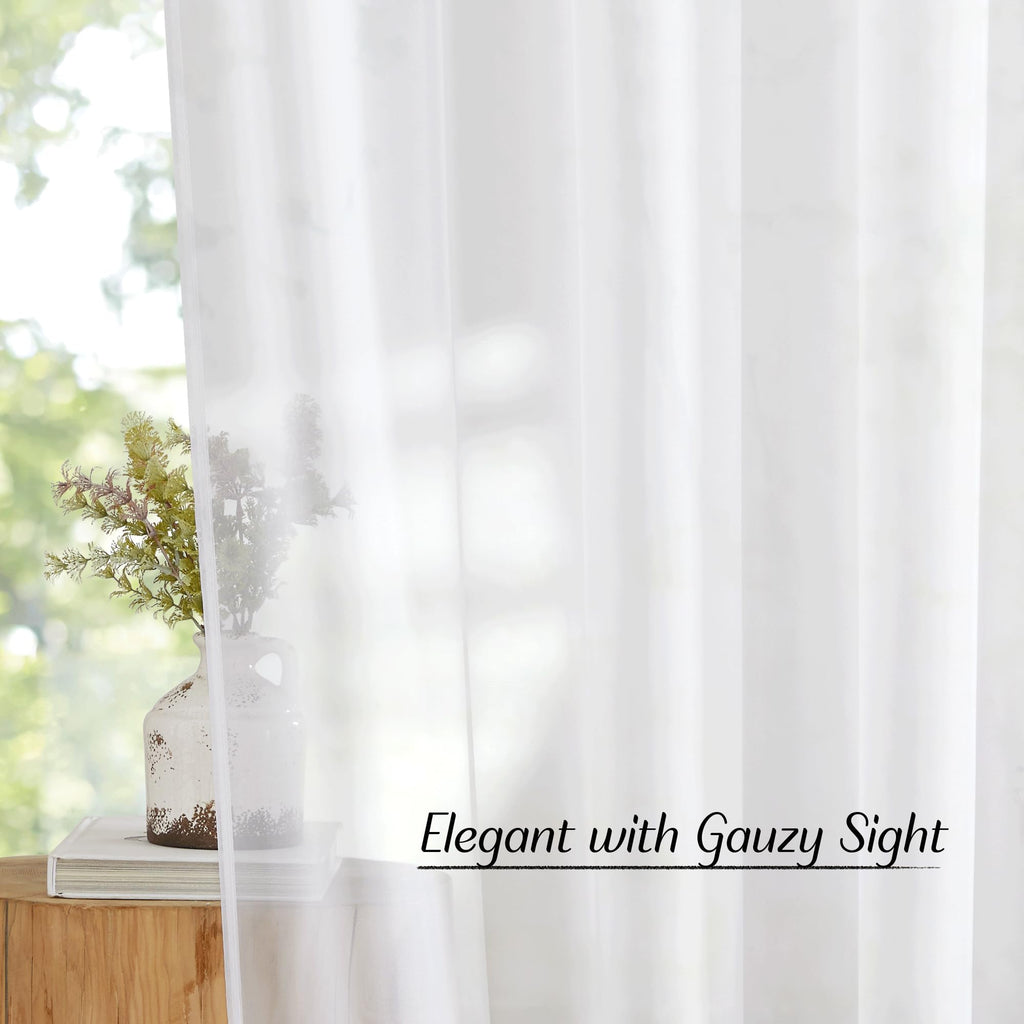 Sheer Curtains Extra Long - Ring Top Voile Textured Large Window Treatments Vertical Dressings for