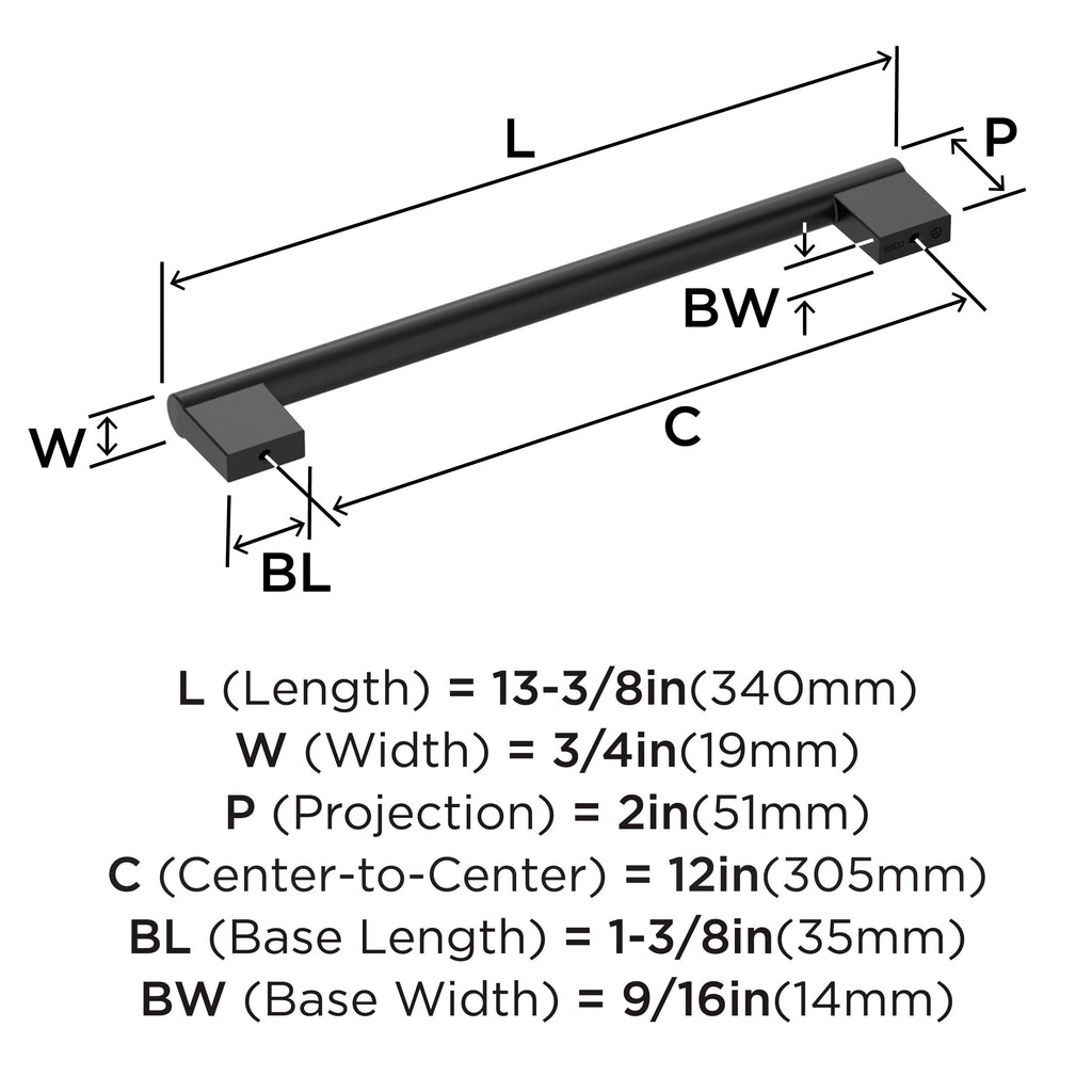 12" Versa Matte Black Appliance Pull