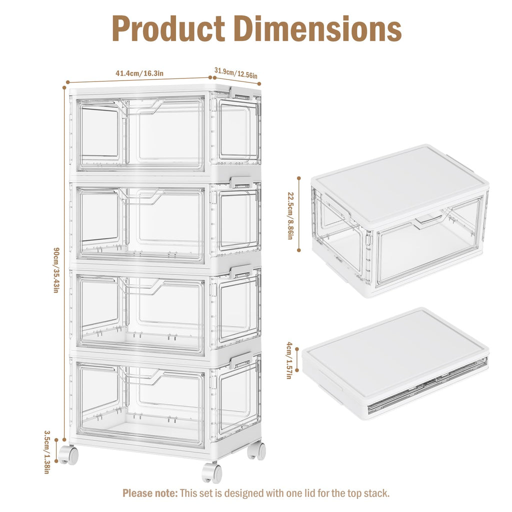 Clear Storage Bins with Lids - 4 Tier 32qt Plastic Stackable Bins
