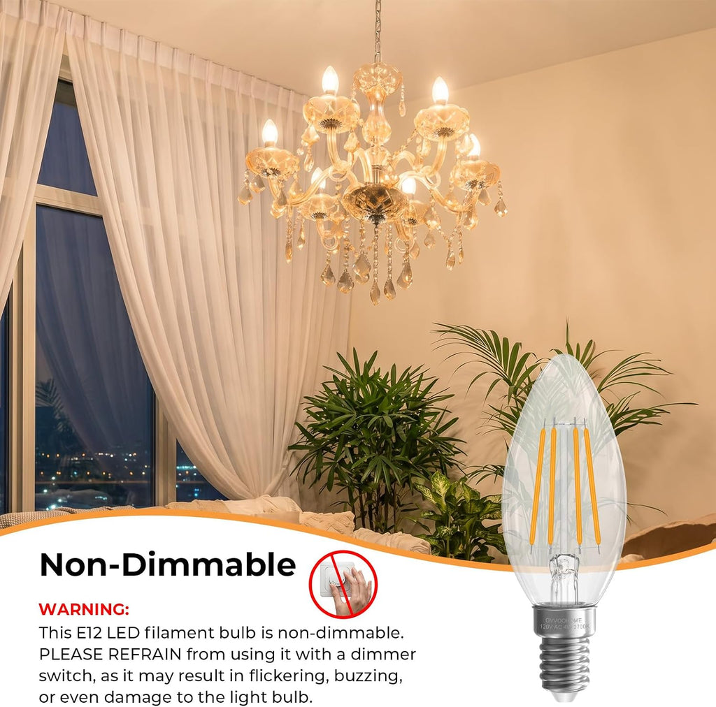 Candelabra Bulbs, E12 LED Bulb, Chandelier Light Bulbs, 2700K Warm White