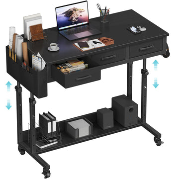Rolling Standing Desk Adjustable Height with Drawers, 40 Inch Mobile Stand Up Portable Teacher Desks on Wheels for