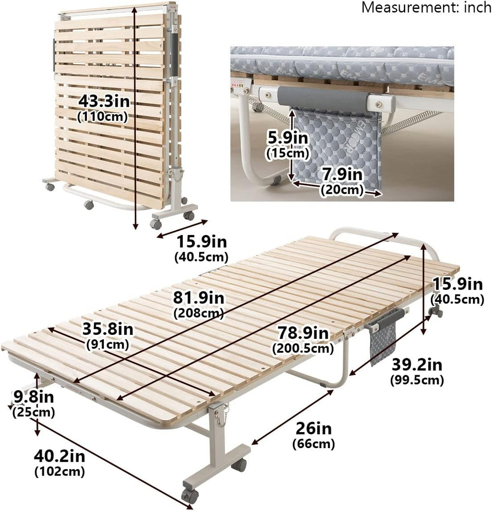 Wooden Slatted Folding Bed Frame, Foldable Rollaway Sturdy Paulownia Japanese Futon Mattress Tatami Natural No