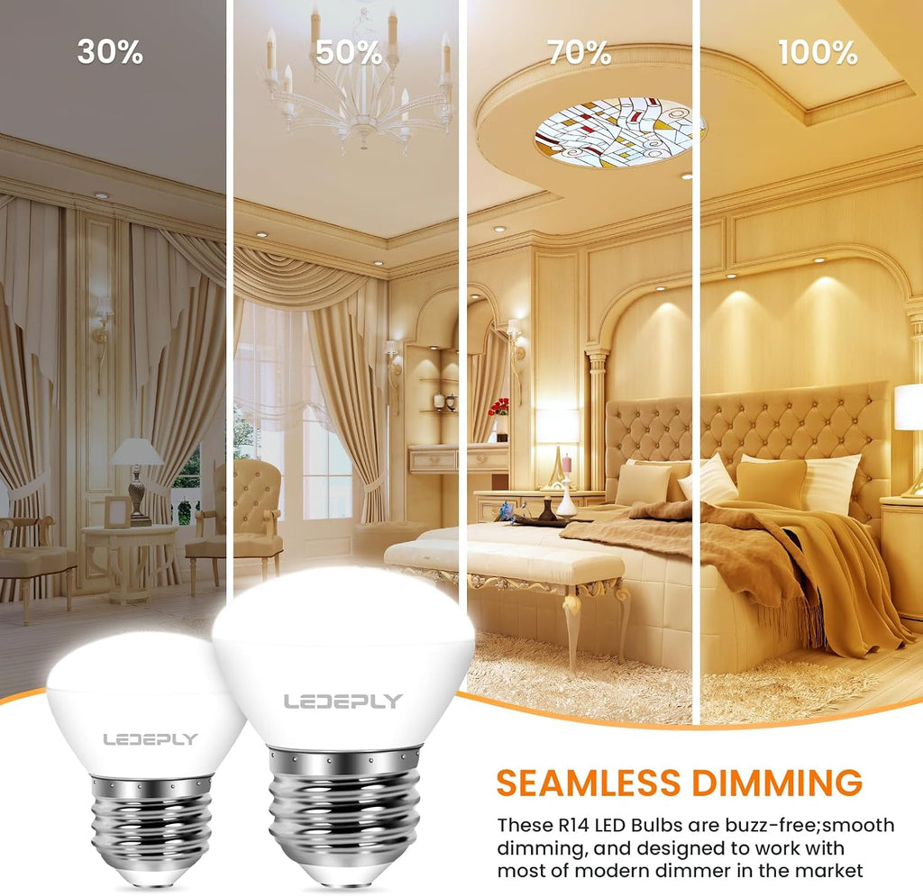 R14 LED Bulb, 4W=40W Dimmable E26 Base Mini LED Reflector Floodlight Bulbs, 400 Lumens 2700K Warm White, Low Profile