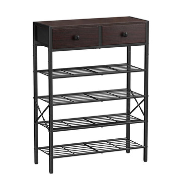 5 Tier Shoe Rack with 2 Drawers, 16-20 Pairs Dark Brown