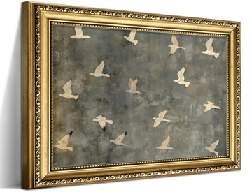Gold Framed Flying Bird Wall Art, Vintage White Dove Print, 16x12in