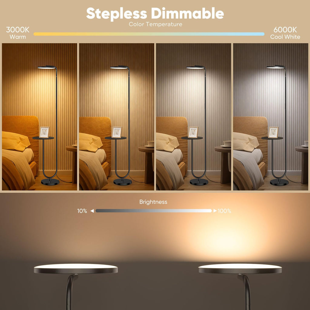 36W LED Floor Lamp with Table, Super Bright Standing Lamp, Modern Stepless Dimmable Torchiere Tall Lamp with Remote