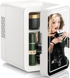 4L/6 Can Skincare Mini Fridge with Dimmable LED Mirror, Cooler & Warmer Fridge for Bedroom, Cosmetics, Office, Dorm &