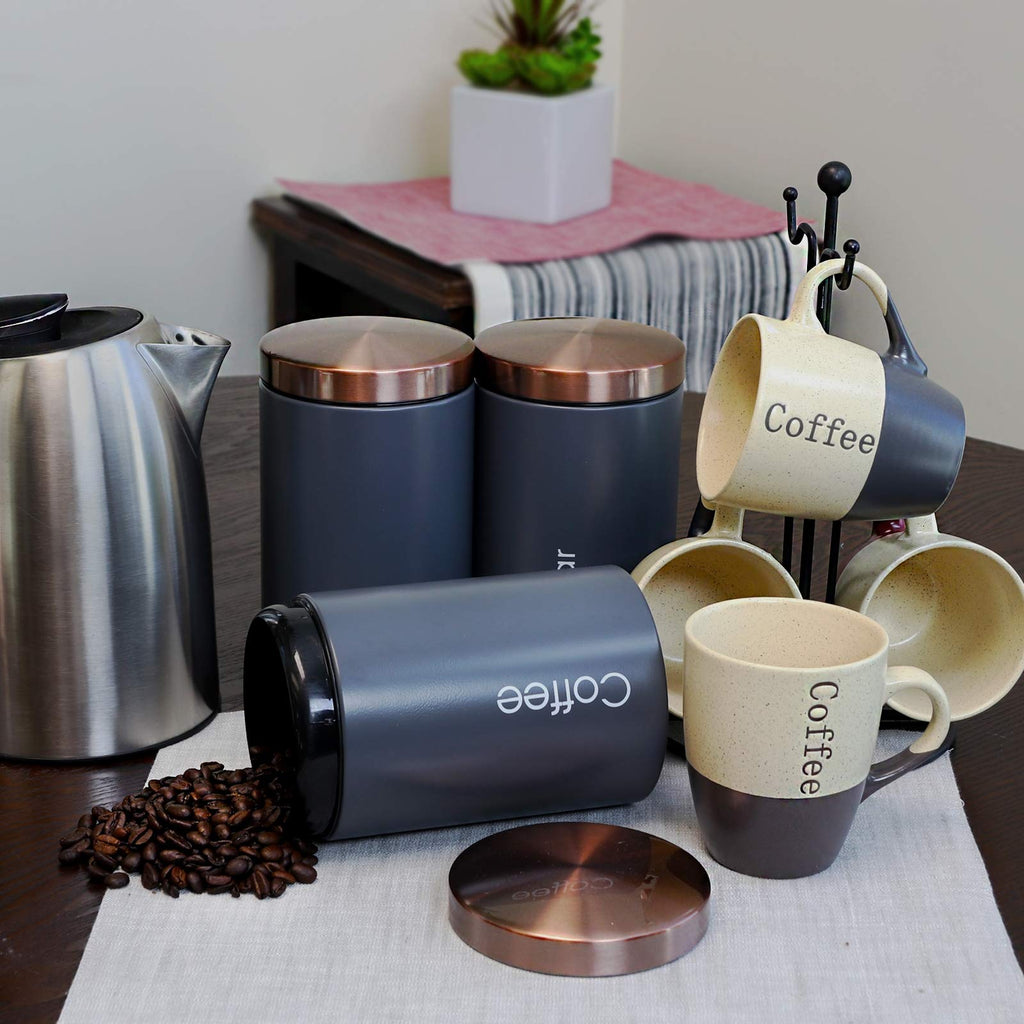 Essential Kitchen Storage 3 Piece Sugar, Coffee and Tea Canister Set in Matte Gray