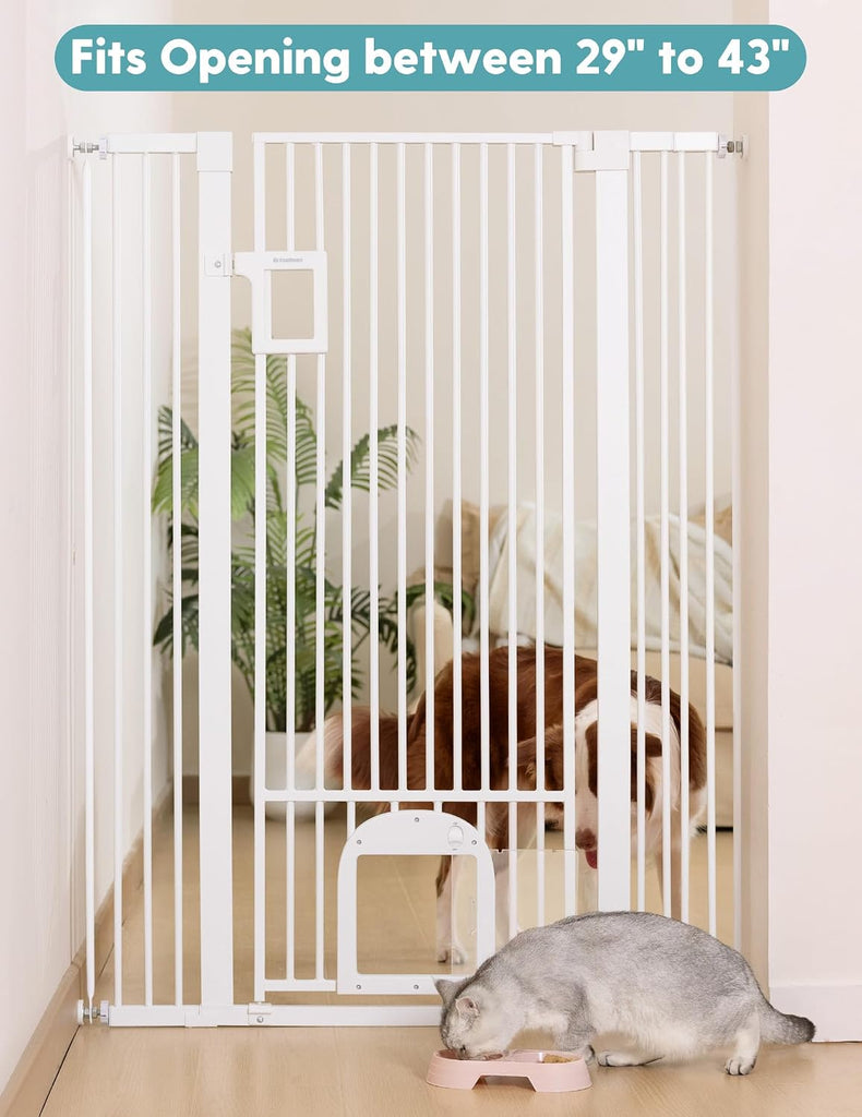 55" Extra Tall Pet Gate with Cat Door, 29"-43" Dog Gate Indoor