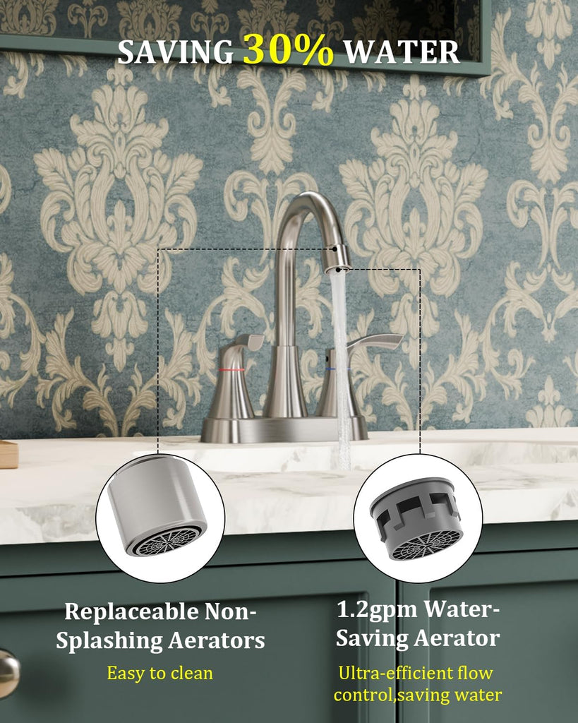 Brushed Nickel Bathroom Faucet 3 Hole, Evolvegoods 4 Inch Stainless Steel Bathroom Sink Faucet