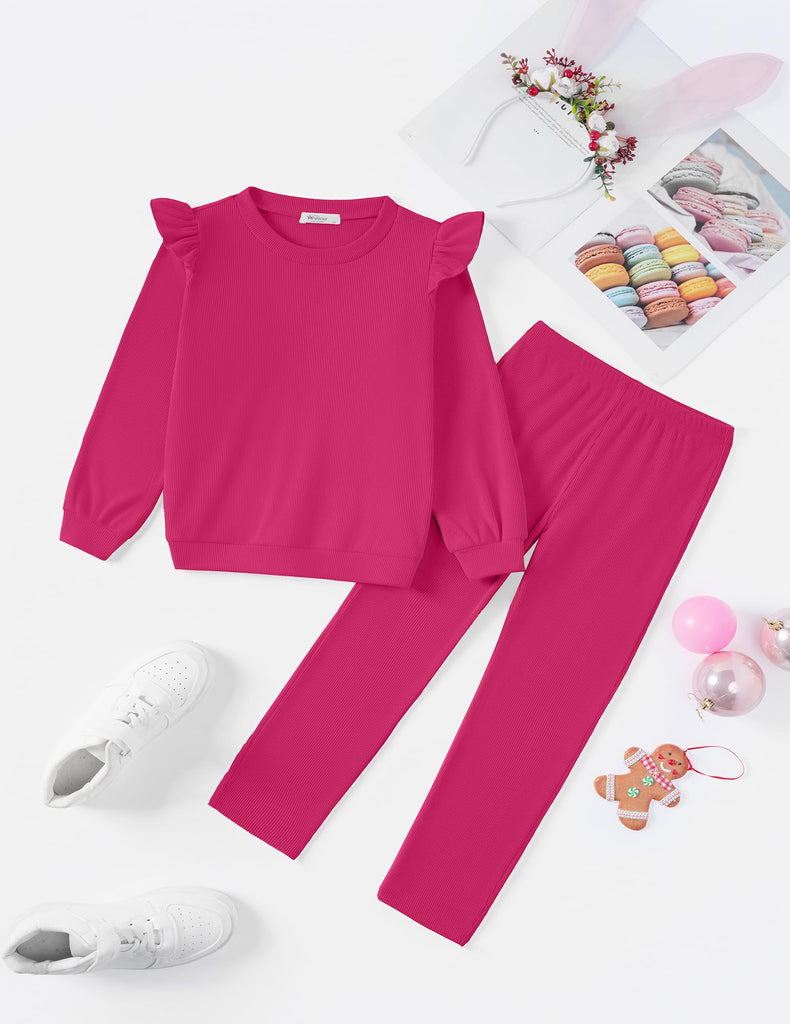 Toddler Girls 2 Piece Outfits Ruffle Sleeve Sweatshirts and Pants