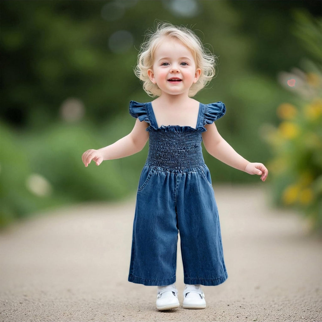 Toddler Baby Girl Summer Clothes Ruffle Sleeveless Smocked Romper One Piece Jumpsuit Suspender Pants Cute Outfit