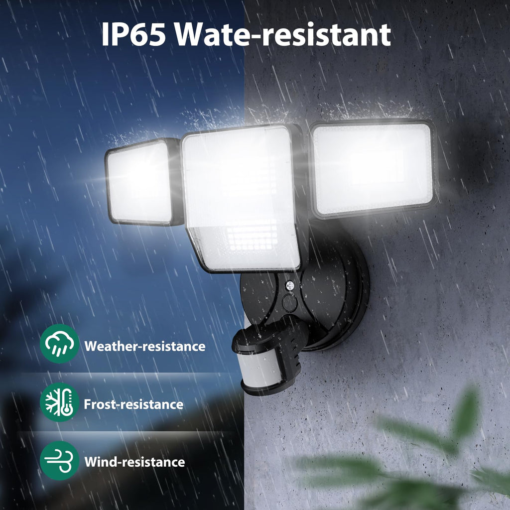 70W Security Lights Outdoor, 4-Head LED Motion Sensor Light, Hardwired Dusk to Dawn Flood Light, 6500K