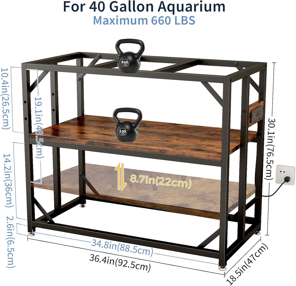 40 Gallon Fish Tank Stand with Power Outlet, Adjustable Shelf