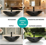 Kichae Oval Glass Vessel Sink - 21" x 14" Black Tempered Glass Bathroom Vessel Sink for Bathroom Vanity Above Counter