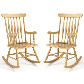 Indoor & Outdoor Wood Rocking Chair Set of 2, Patio Rocking Chair, Natural