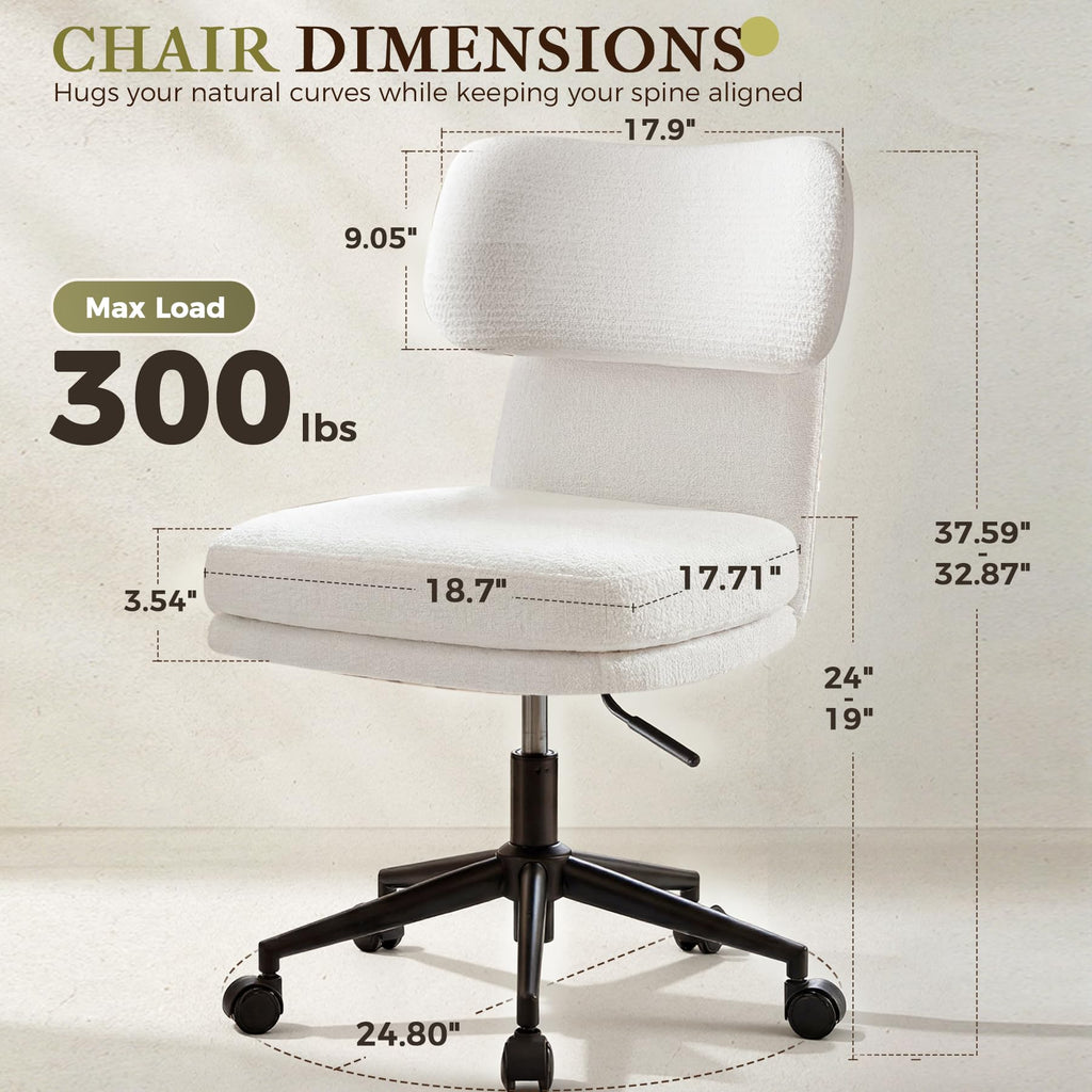 Office Desk Chairs with Ergonomic Curved Backrest, Mid Century Modern Vanity Chair with Wheel, Chenille