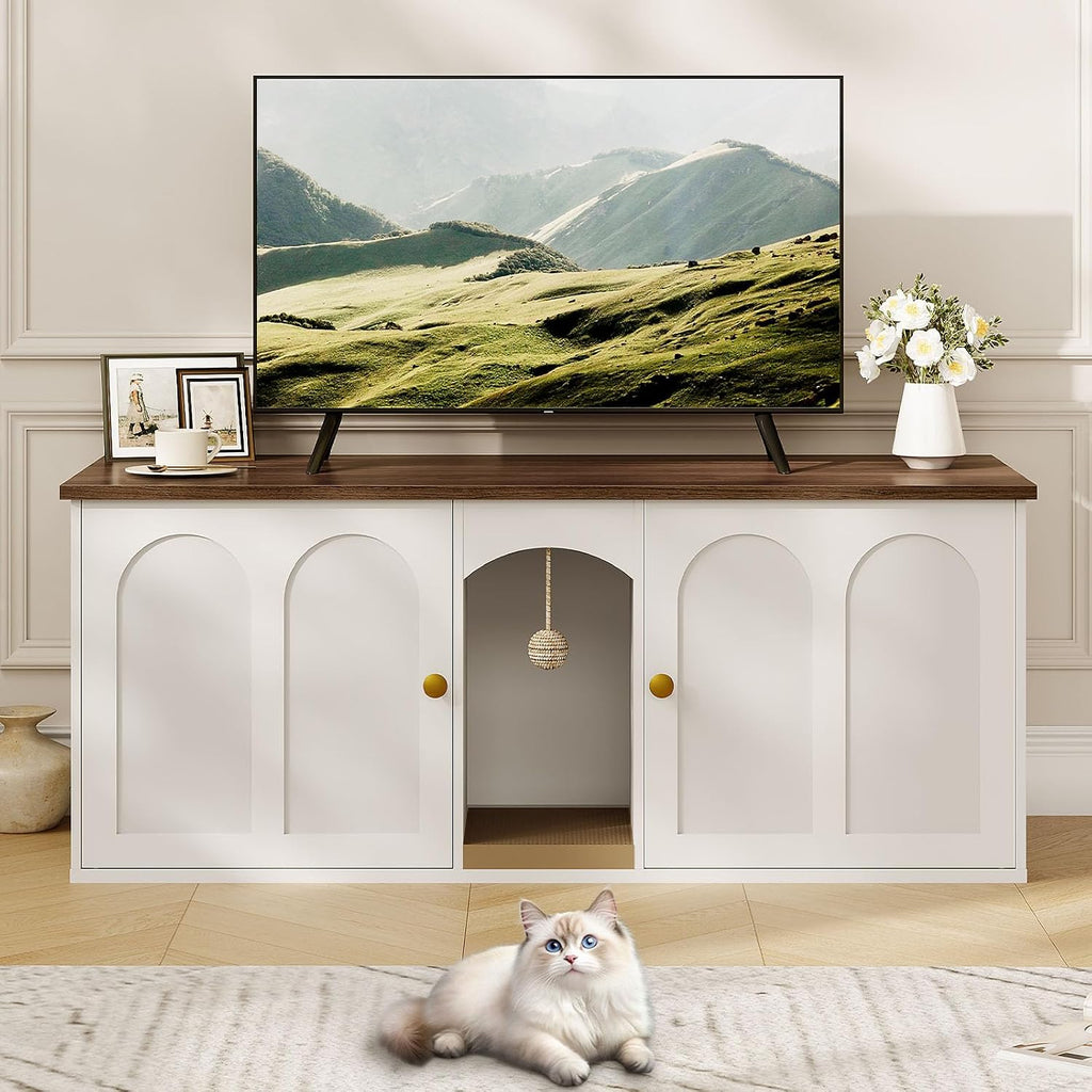 47.2'' Cat Litter Box Enclosure for 2 Cats with Scratch Pad