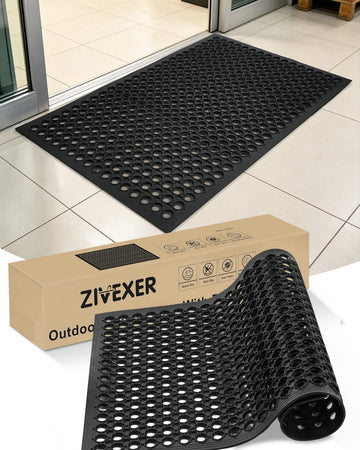 24"x36" Heavy Duty Non Slip Outdoor Rubber Door Mat with Drainage Holes,Large Rubber Mats for Bar, Garage, Kitchen