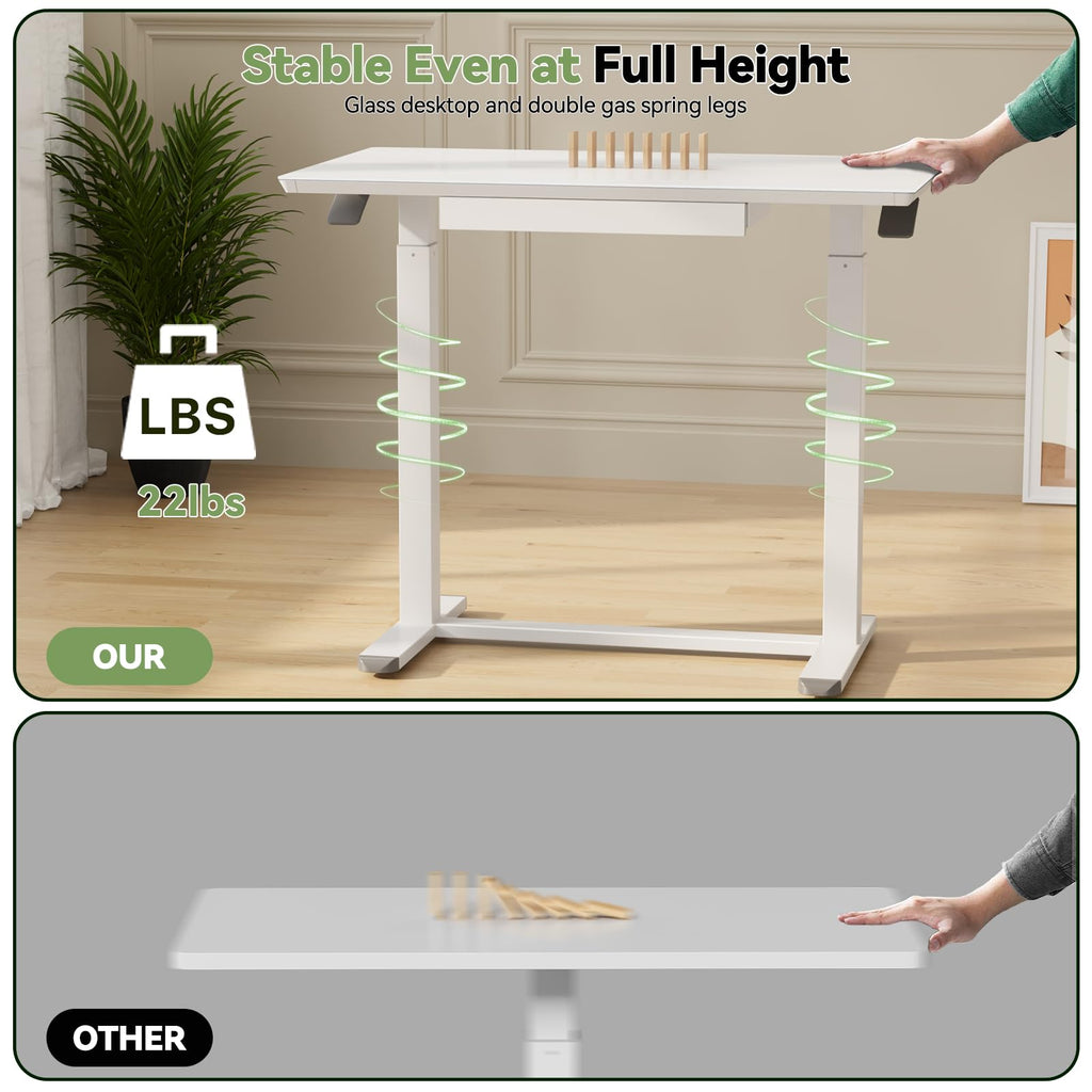 35inch Glass Standing Desk, Height Adjustable with Drawer