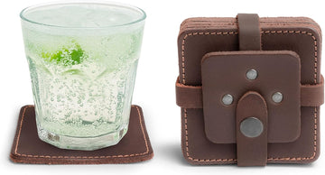 Leather Coasters, Premium Leather Table Protection for Drinks, Elegant Accessory, Protects Surfaces, Bourbon - Set of 8