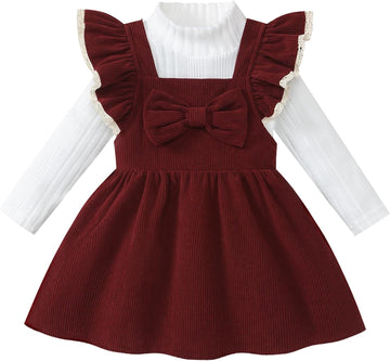 Toddler Baby Girl Corduroy Overall Dress Set Long Sleeve Fall Winter Outfit