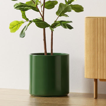 12 Inch Pot for Plants, Ceramic Indoor Planter, Bamboo Green