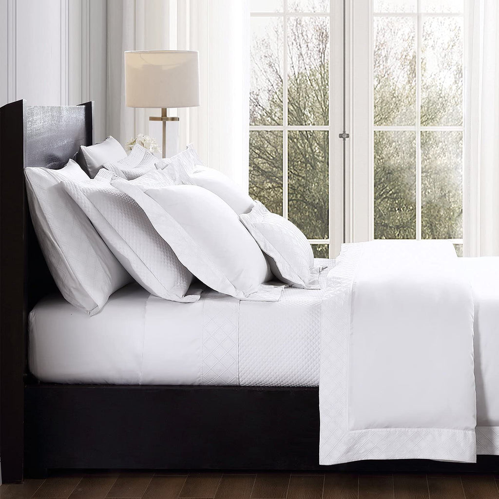 Diamond Quilted Coverlet Set, 100% Certified Egyptian Cotton, Petite Diamond Quilted, Queen, White