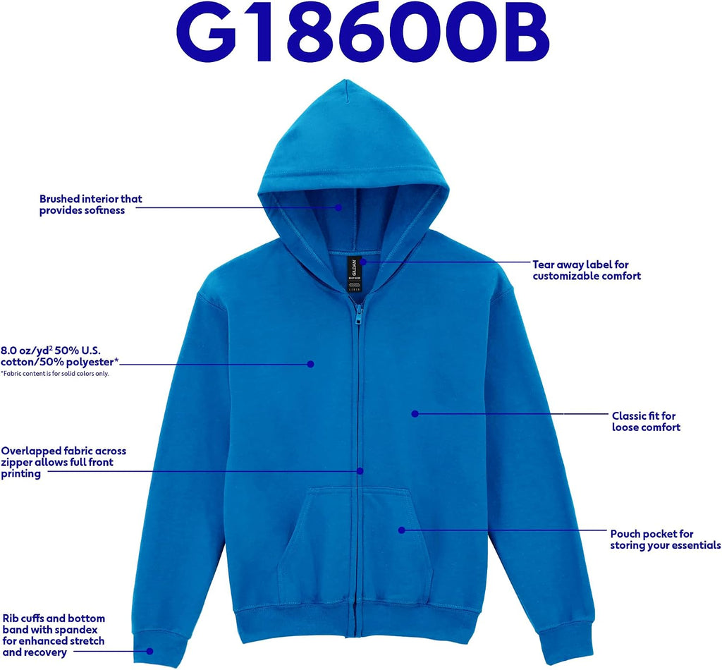 Kids' Full Zip Hoodie Sweatshirt, Style G18600B