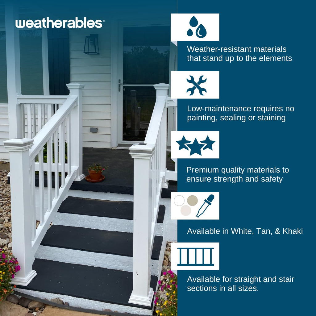 Straight Vinyl Railing Brackets - Straight Porch and Deck Railing Bracket Set, Top & Bottom Classic Brackets for