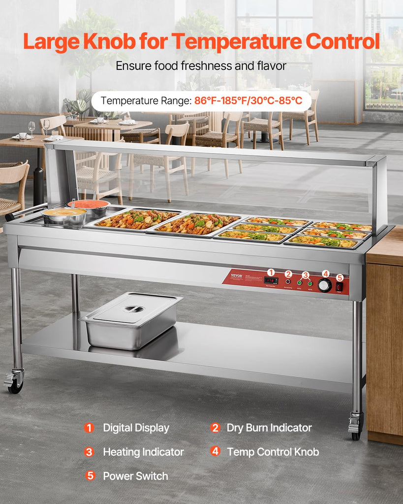 Commercial Food Warmer, 8 Pans + 2 Pots Electric Steam Table, 1800W Professional Buffet Catering Food Warmer with