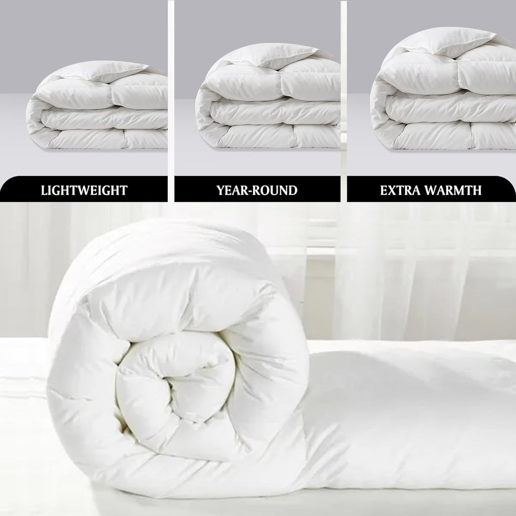 Queen White Goose Feather Down Fiber Comforter -100% Cotton Shell All Season Duvet Insert,Luxury Hot