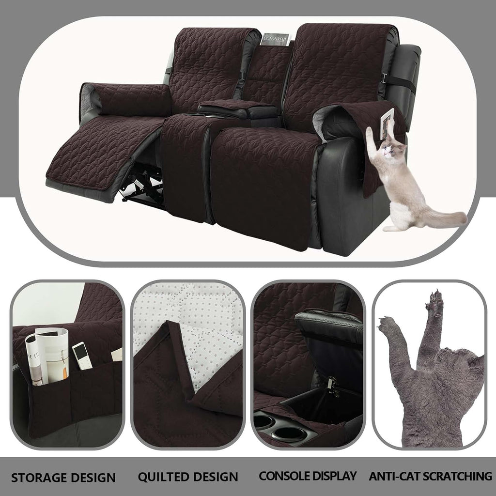 Loveseat Recliner Cover with Center Console, 100% Waterproof Pet Cover for Dual Recliner with Straps Design, Split