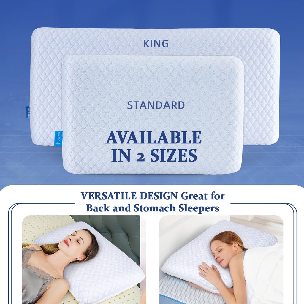 Ultra Thin Flat Pillows for Sleeping King Size -33x16 Inch, Cooling Memory Foam Pillow 2.75 inch Height Ultra Thin