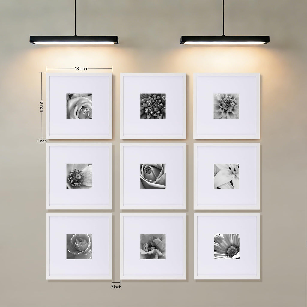 Picture Frames Set of 9, 18x18 in, Acrylic Cover, White