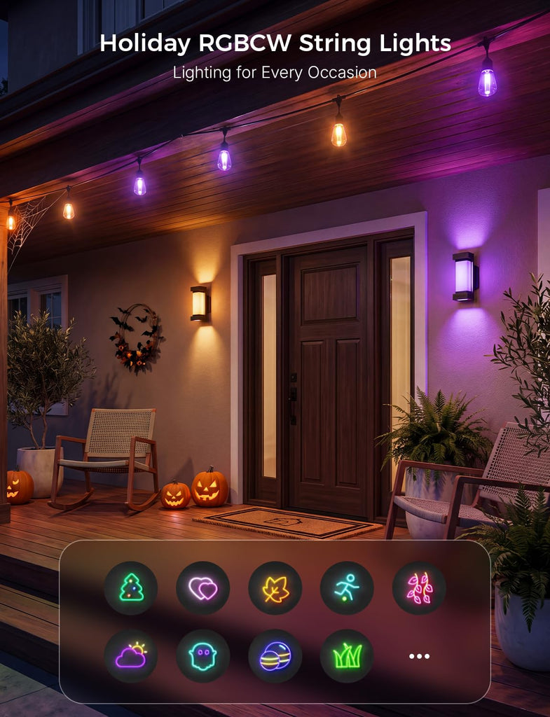 Smart Outdoor String Lights 49FT, LED Patio Lights with App Control