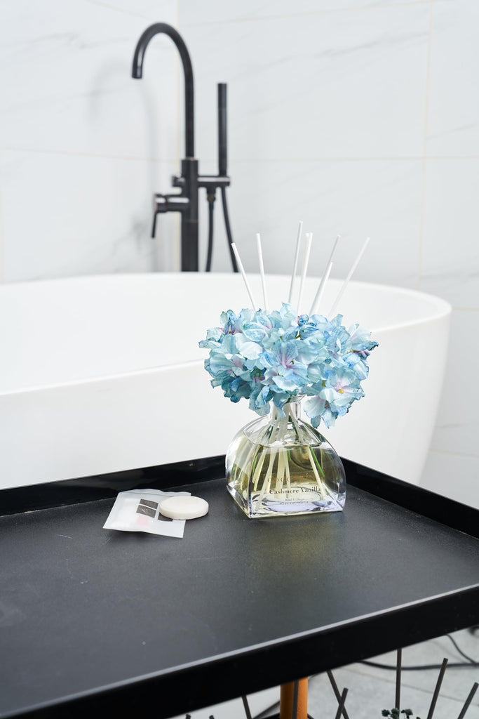 Reed Diffuser - 8.5 Oz Cashmere Vanilla Reed Diffuser with 8 Sticks Bathroom Shelf Decor (Simple Luxe Collection)