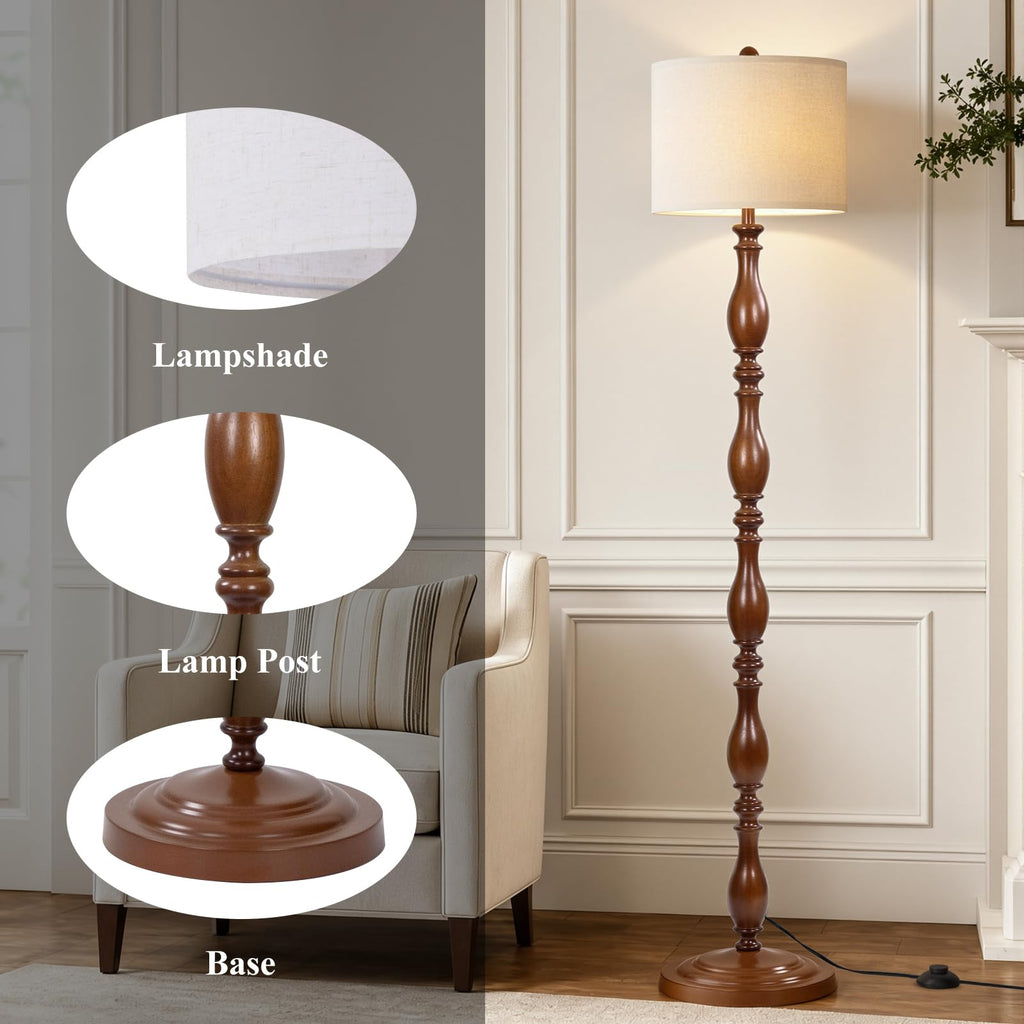 Vintage Wood Floor Lamp with Remote and Dimmable