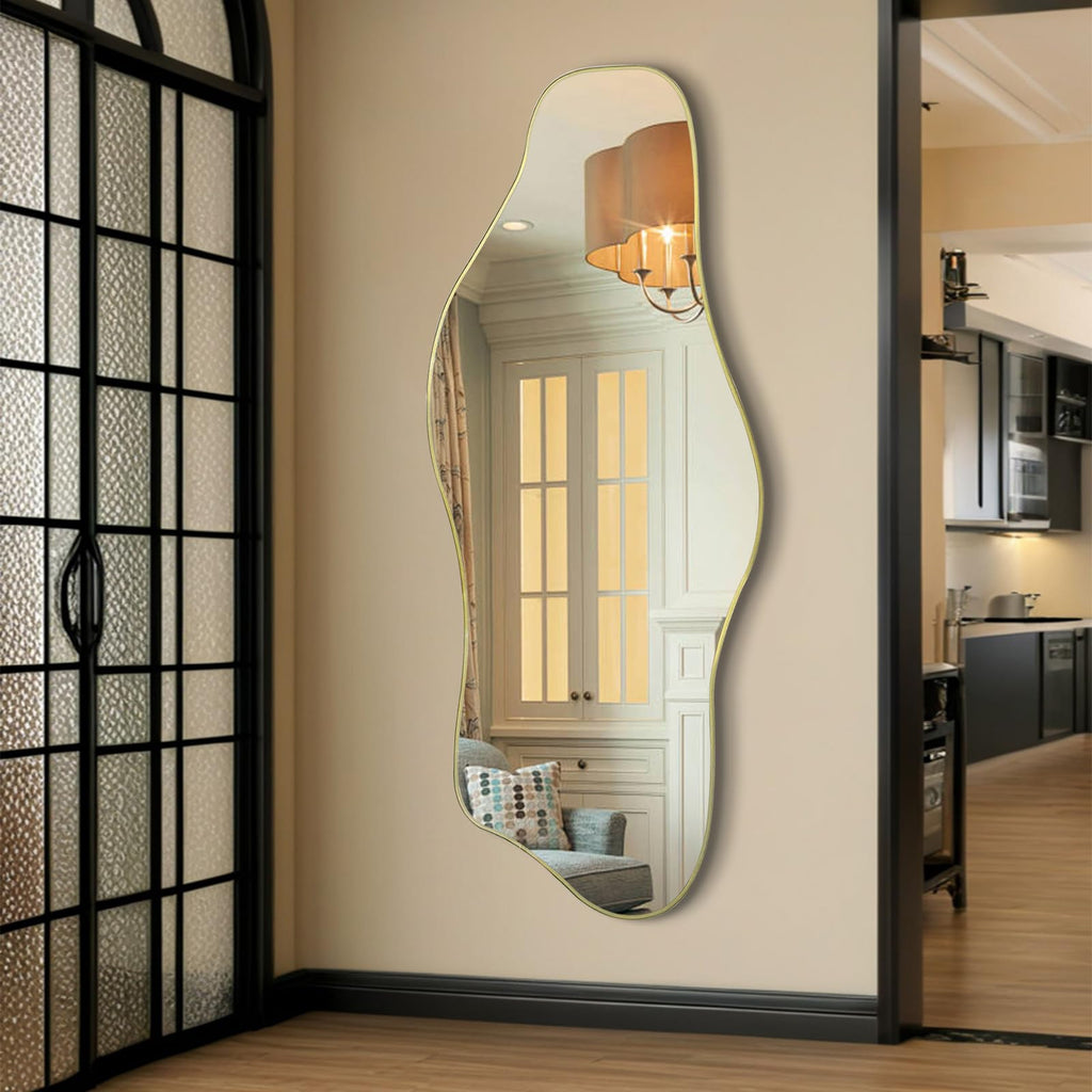 60"x24" Large Irregular Wall Mirror, Abstract Frameless Mirror