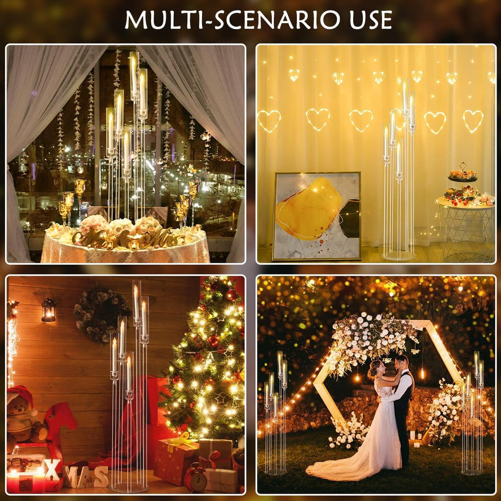 4pcs 5 Arm Acrylic Candelabra,Clear Candle Holder,45.7inch Tall Floor Candle Holders for Ceremony Birthday Party Home