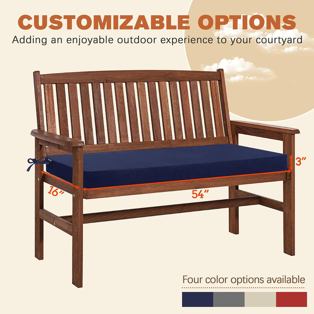 Outdoor Bench Cushion Blue 54 x 16 inch | Rainproof Patio Settee Seat Pad for Garden Porch Outdoor Furniture, 3-Year