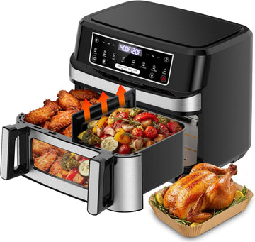 1600W Dual Zone Air Fryer Oven,12.69QT with Divider,Nonstick & Dishwasher-Safe Basket,Match Cook & S