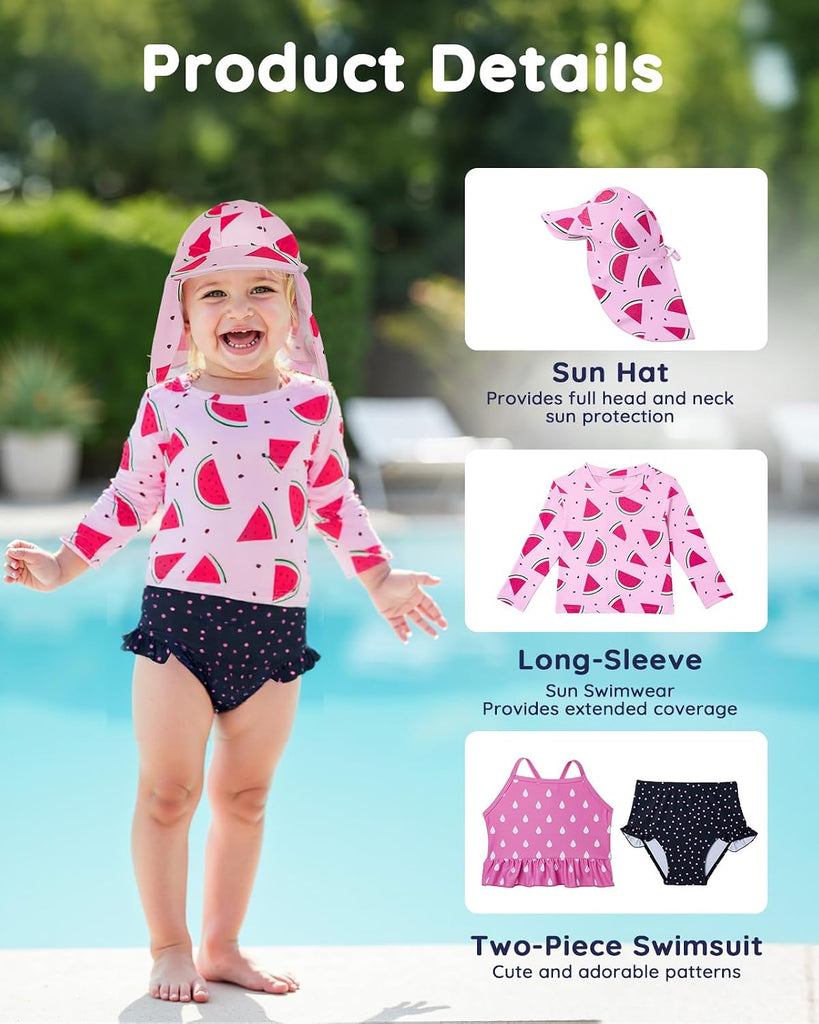 Lilian & Gema Piece Baby Toddler Girl Swimsuit Set - Tankini & Rash Guard Girls Bathing Suit with UPF 50+ Sun