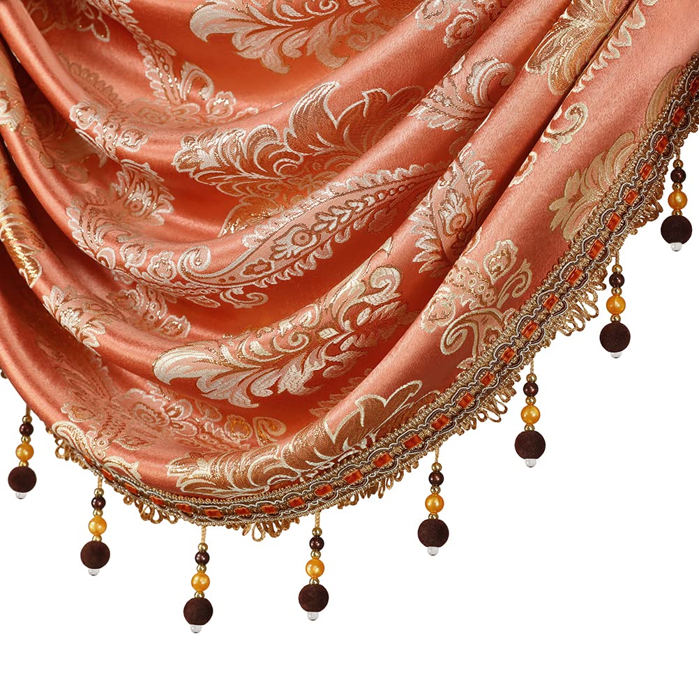 Golden Damask Jacquard Swag Waterfall Valance Luxury Curtain Valance Rod Pocket Valance (Damask-Coffee, W49 Inch, 1