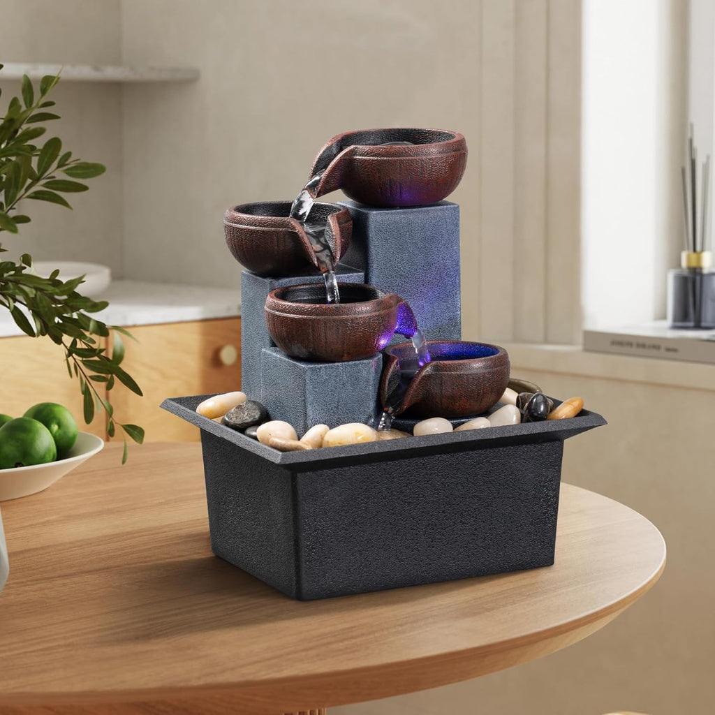 Tabletop Fountain 4 Level Small Waterfall Fountain Indoor Relaxing Water Feature Meditation Fountain Bedroom